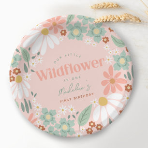 Niedliche rosa Wildblume Daisy Kinder erste Geburt Pappteller