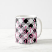 Niedliche rosa Wildblumen Doodle Schwarz-weiß kari Kaffeetasse (VorderseiteRechts)