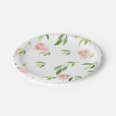 Niedliche, rosafarbene Blume Grünfolien Pappteller (Schrägansicht)