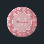 Niedliche, rosafarbene Blume mit Name Button<br><div class="desc">Fügen Sie Ihrem persönlichen Stil eine schicke und geistliche Optik hinzu,  mit diesem niedlichen,  rosa und weiß gestrichenen Blume-Schnittknopf mit einem gerahmten,  stilvollen Monogramm. Personalisieren Sie dieses feminine Blumenmarkendesign durch Hinzufügen Ihres Namens und mit Monogramm Initialen.</div>