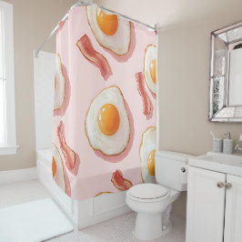 Niedliche, rosafarbene Eier und Bacon-Muster Duschvorhang
