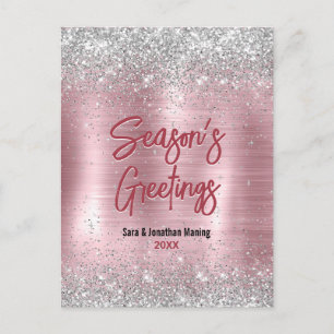 Niedliche Rose erröten Glitzer Weihnachten Neujahr Postkarte