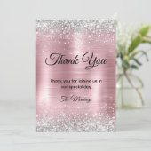 Niedliche Rose errötet silberne Imitate Glitzer Vi Karte (Stehend Vorderseite)