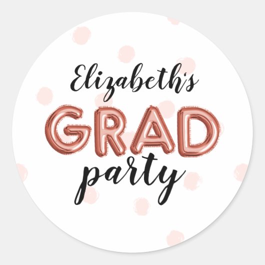 Niedliche Rose Gold Ballon Letters Grad Party Runder Aufkleber (Vorderseite)