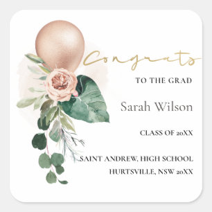 NIEDLICHE ROSE GOLD BALLOON FLORA GRAD GLÜCKWÜNSCH QUADRATISCHER AUFKLEBER