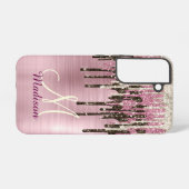 Niedliche Rose Gold Brown Glitzer Tropfen Monogram Samsung Galaxy Hülle (Rückseite (Horizontal))