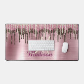 Niedliche Rose Gold Brown Glitzer Tropfen Monogram Schreibtischunterlage (Tastatur & Maus)