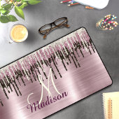Niedliche Rose Gold Brown Glitzer Tropfen Monogram Schreibtischunterlage