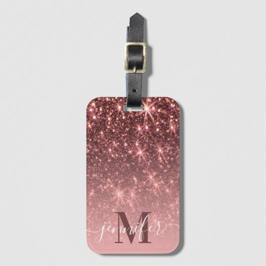 Niedliche Rose Gold Glitzer Gepäckanhänger (Vorderseite Vertikal)