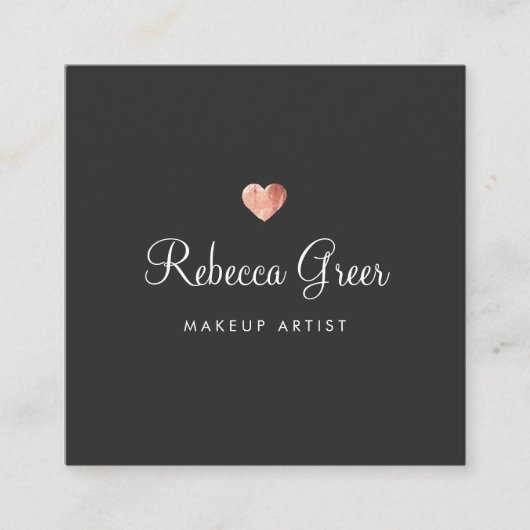 Niedliche Rose Gold Heart Black Beauty Consultant Quadratische Visitenkarte (Vorderseite)