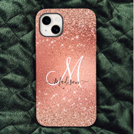 Niedliche Rose Gold Imitate Glitzer Monogramm Case-Mate iPhone 14 Hülle