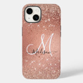 Niedliche Rose Gold Imitate Glitzer Monogramm Case-Mate iPhone Hülle (Rückseite)