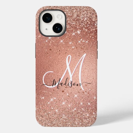 Niedliche Rose Gold Imitate Glitzer Monogramm Case-Mate iPhone Hülle (Rückseite)