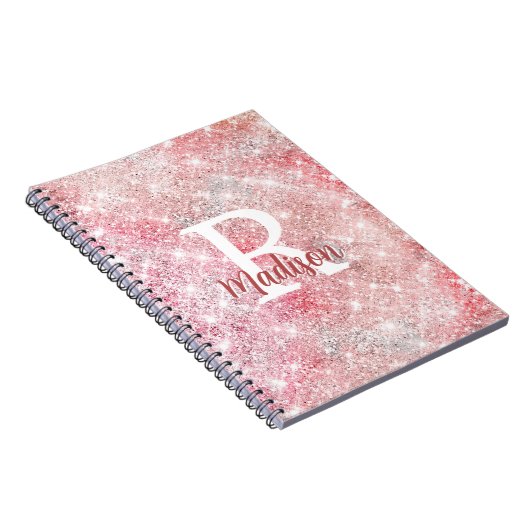 Niedliche Rose Gold Imitate Glitzer Monogramm Notizblock (Rechte Seite)