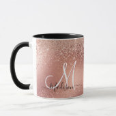 Niedliche Rose Gold Imitate Glitzer Monogramm Tasse (Links)