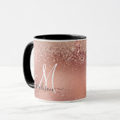 Niedliche Rose Gold Imitate Glitzer Monogramm Tasse (Vorderseite Links)