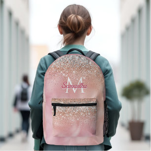 Niedliche Rose Gold Imitate Silber Glitzer Monogra Bedruckter Rucksack