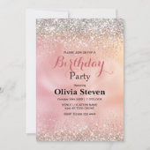 Niedliche Rose Gold Imitate Silber Glitzer Monogra Einladung (Vorderseite)