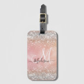 Niedliche Rose Gold Imitate Silber Glitzer Monogra Gepäckanhänger (Vorderseite Vertikal)