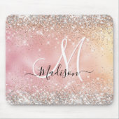 Niedliche Rose Gold Imitate Silber Glitzer Monogra Mousepad (Vorne)