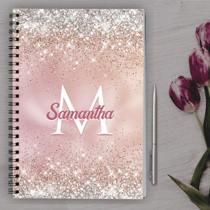 Niedliche Rose Gold Imitate Silber Glitzer Monogra Notizblock