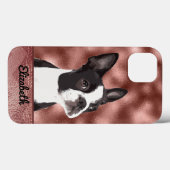 Niedliche Rose Gold Pink Boston Terrier Dog Pet Case-Mate iPhone Hülle (Rückseite (Horizontal))