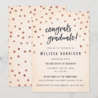 Niedliche Rose Gold Polka Dot Graduation Einladung