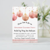 Niedliche Rose Gold Sparkle Ornament Exchange Part Einladung (Stehend Vorderseite)