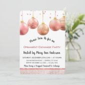 Niedliche Rose Gold Sparkle Ornament Exchange Part Einladung (Stehend Vorderseite)