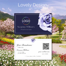 Niedliche Rose in Blau und Weiß mit QR-Logo Visitenkarte