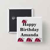 Niedliche Rose Pink Ladybug Geburtstag Button (Vorne & Hinten)