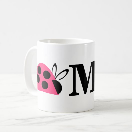 Niedliche Rose Pink Ladybug Personalisiert Kaffeetasse (Vorderseite Links)