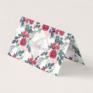 Niedliche Rose Pink Peonies Aquarellfarbene Goldpu Visitenkarten