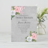 Niedliche Rose Pink & Silber Sweet 16 Einladung (Stehend Vorderseite)