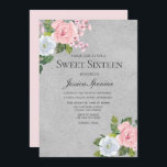 Niedliche Rose Pink & Silber Sweet 16 Einladung<br><div class="desc">Pink & Silver Niedliche Rose Sweet 16 Einladend Siehe Matching Kollektion in Nest und Nest Store</div>
