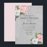 Niedliche Rose Pink & Silber Sweet 16 Einladung<br><div class="desc">Pink & Silver Niedliche Rose Sweet 16 Einladend Siehe Matching Kollektion in Nest und Nest Store</div>