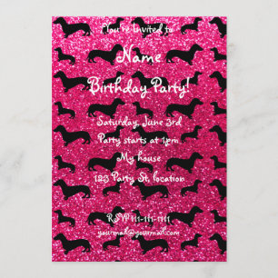 Niedliche Rose Rosa Dackel Glitzer Muster Einladung