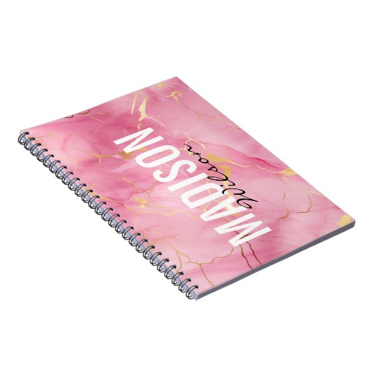 Niedliche Rose Rosa Imitate Glitzer Marmormonogram Notizblock (Rechte Seite)