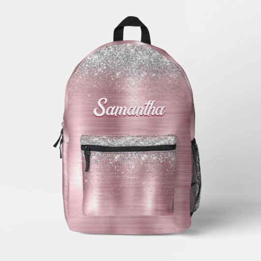 Niedliche Rose Schwarze Imitat Glitzer Monogramm Bedruckter Rucksack (Vorderseite)