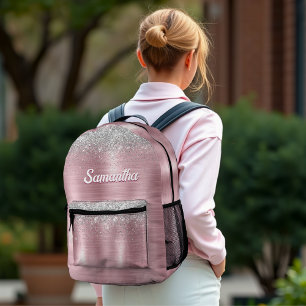 Niedliche Rose Schwarze Imitat Glitzer Monogramm Bedruckter Rucksack
