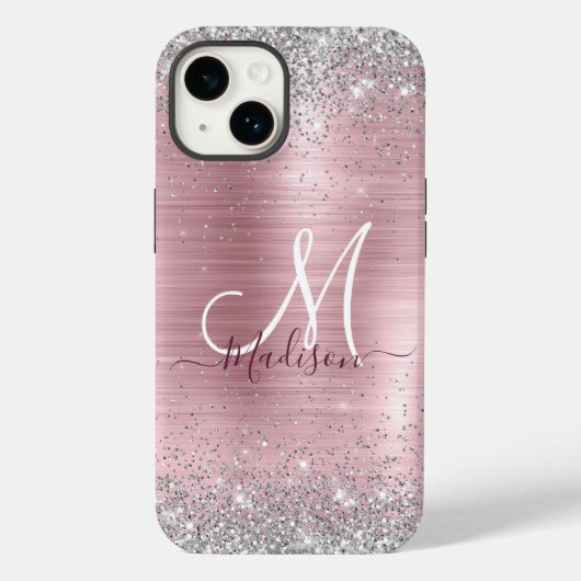 Niedliche Rose Schwarze Imitat Glitzer Monogramm Case-Mate iPhone Hülle (Rückseite)