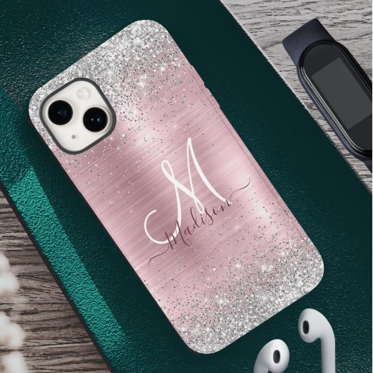 Niedliche Rose Schwarze Imitat Glitzer Monogramm Case-Mate iPhone Hülle