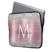 Niedliche Rose Schwarze Imitat Glitzer Monogramm Laptopschutzhülle (Vorderseite Links)