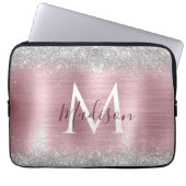 Niedliche Rose Schwarze Imitat Glitzer Monogramm Laptopschutzhülle (Vorderseite)