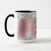 Niedliche Rose Schwarze Imitat Glitzer Monogramm Tasse (Links)