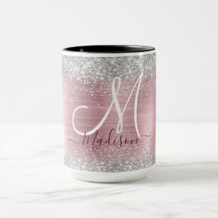 Niedliche Rose Schwarze Imitat Glitzer Monogramm Tasse
