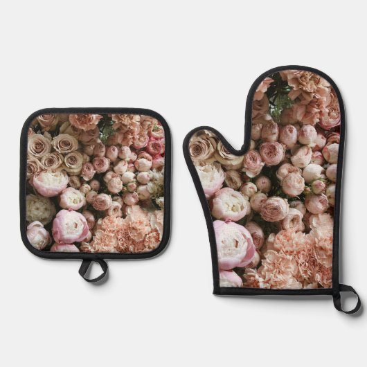 Niedliche Rosenstücke Blume Ofenhandschuh & Topflappen-Set (Vorderseite)