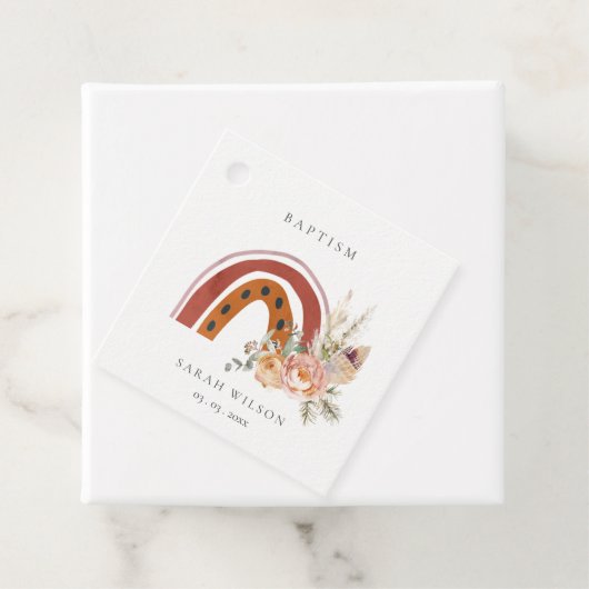 Niedliche Rost Orange Boho Bläsernieder Kreuztaufe Geschenkanhänger (Beispiel)