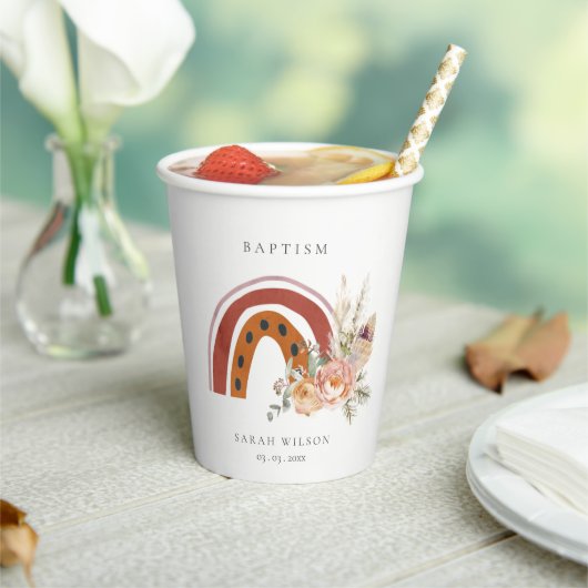 Niedliche Rost Orange Boho Bläsernieder Kreuztaufe Pappbecher (In Situ)