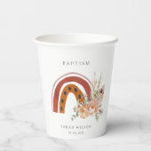 Niedliche Rost Orange Boho Bläsernieder Kreuztaufe Pappbecher (Rückseite)